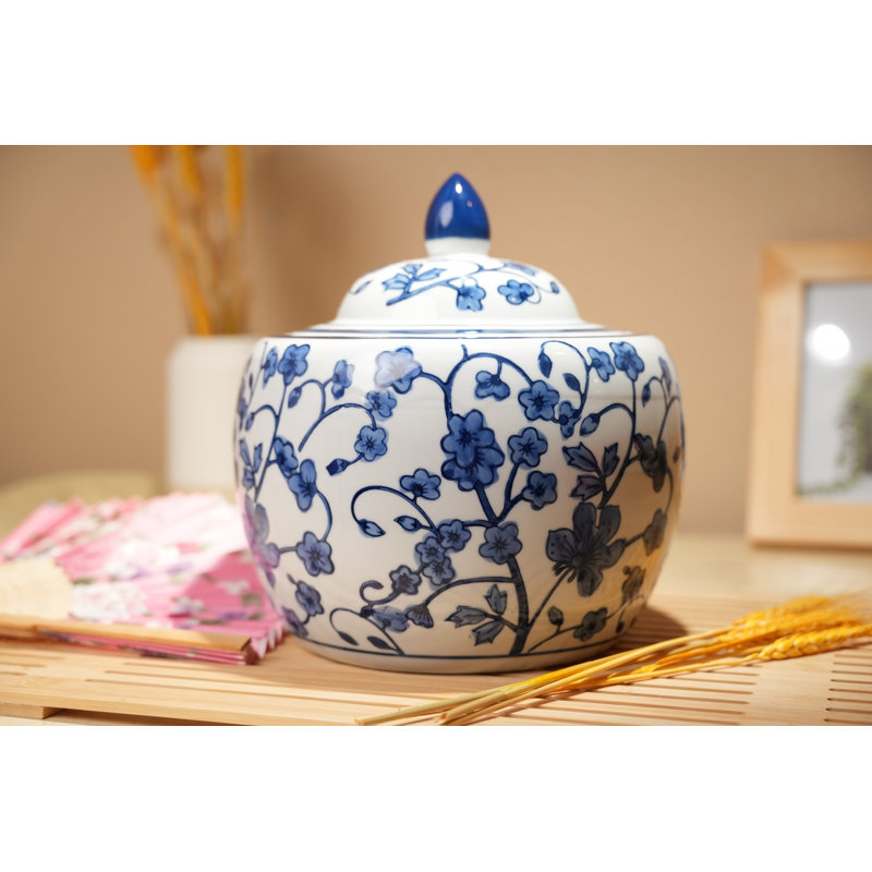 Bougie 8 po en céramique gingembre chinoiserie - senteur pivoine 61 oz