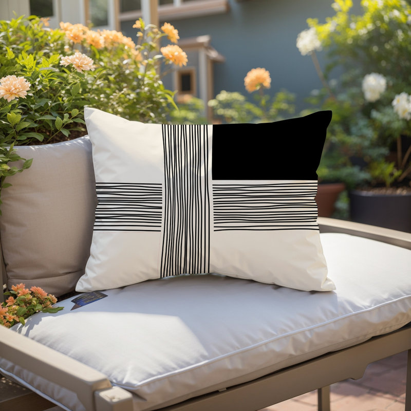 Cassie Spun Polyester Lumbar Rectangular Indoor/Outdoor Pillow Cover & Insert, Cream, 14"H x 20"W