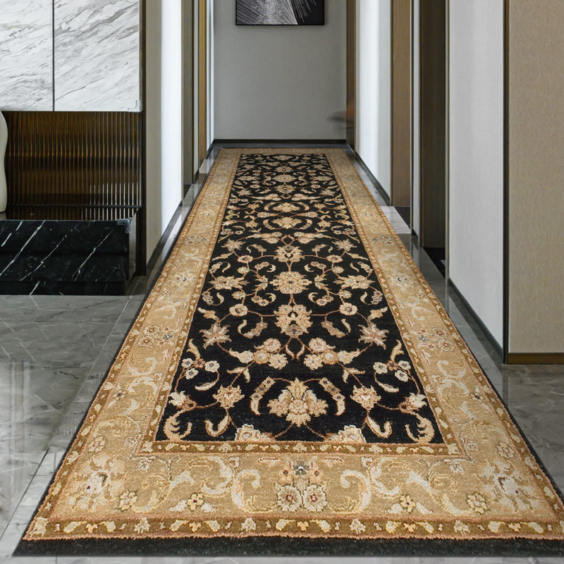 Hand Knotted Oriental Area Rug in Black/Beige, Runner 3' x 20'