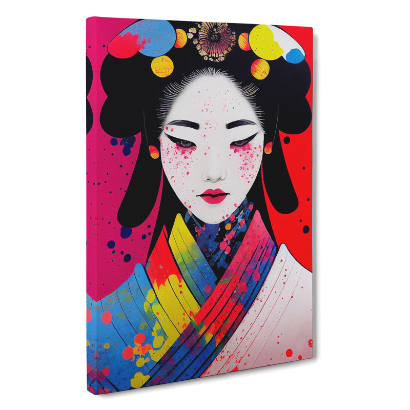 Paint Splashed Geisha No.2 - Wrapped Canvas, 76cm H x 50cm W x 3cm D