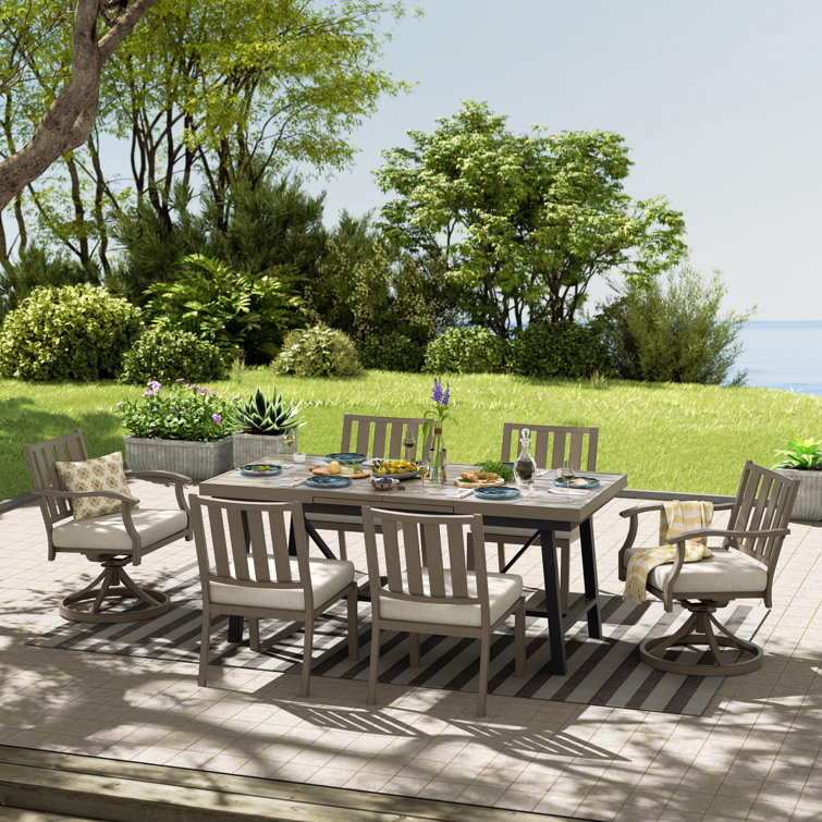 Azur Patio Rectangular 91.5" Long Extendable Dining Set With Sunbrella® Cushions