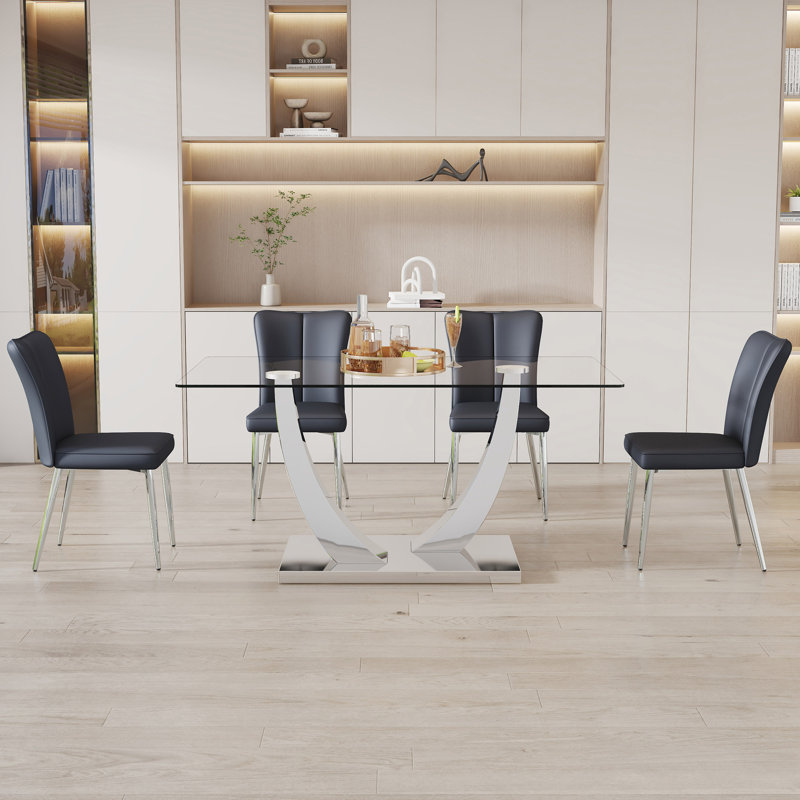 Ensemble de table et chaises, ensemble de salle à manger en verre trempé de luxe subtil