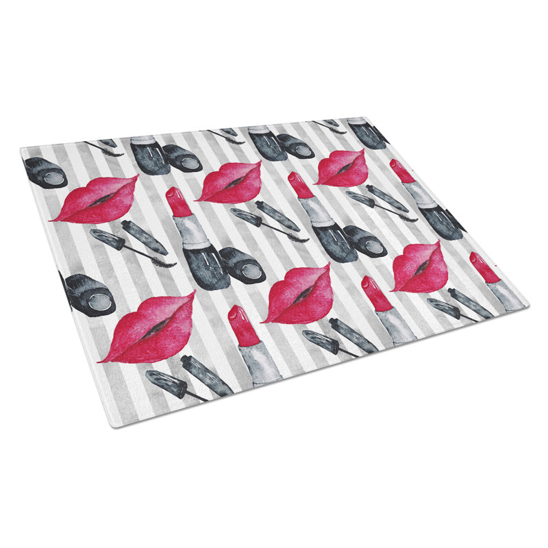 Caroline's Treasures Tempered Glass Watercolor Lipstick and Stripes Cutting Board