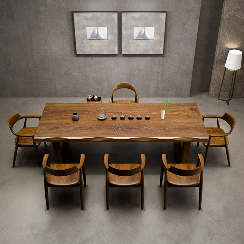 Tan Rectangular Solid Wood  Dining Table, 29.53"H x 94.49"L x 37.4"W