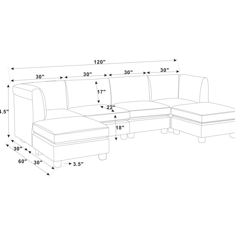 Durable Polyester Modular Sectional With Tool-Free Assembly