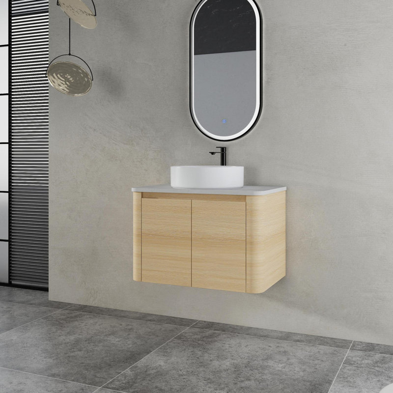 Meuble-lavabo mural avec lavabo d'art en céramique et porte à fermeture en douceur, Blanc brillant