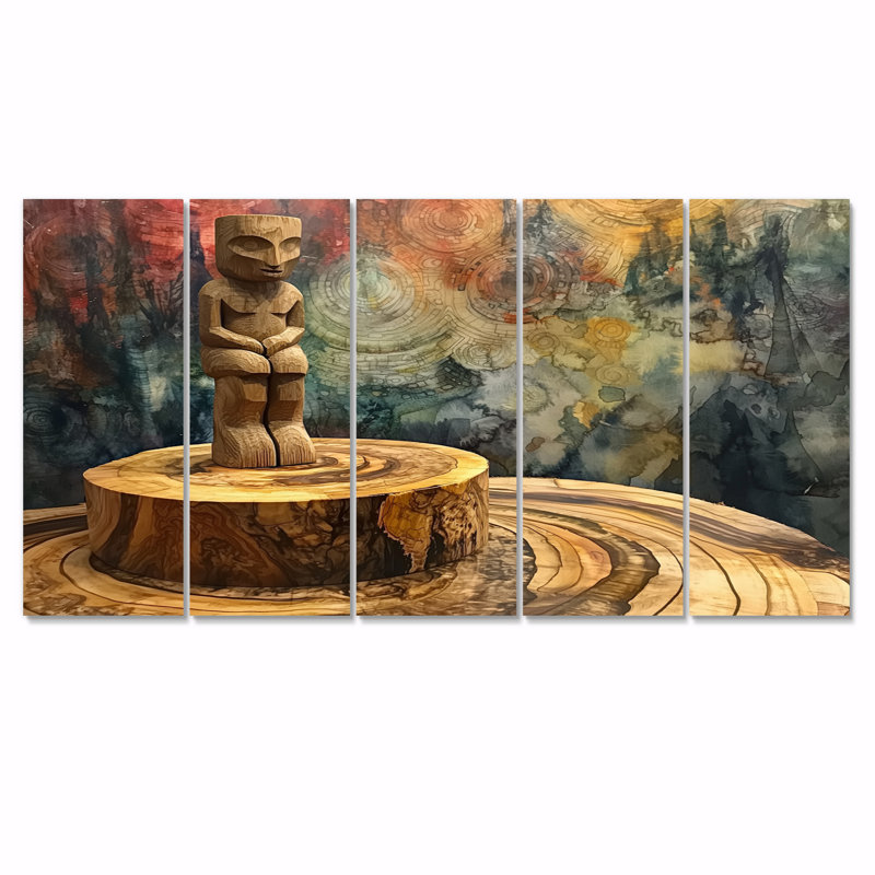 Totem, tour in Canada II - Art amérindien, art mural - ensemble d'art mural 5 pièces, H 28 po x l 60 po