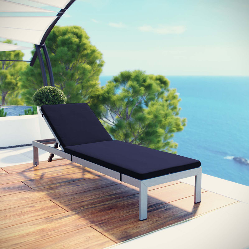 Shore 76" Long Reclining Chaise Lounge with Cushions, Navy