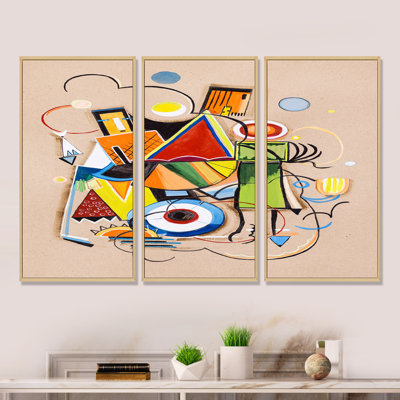 «Colored Geometric Abstract Compositions I», reproduction de cadre flottant 3 pièces sur toile