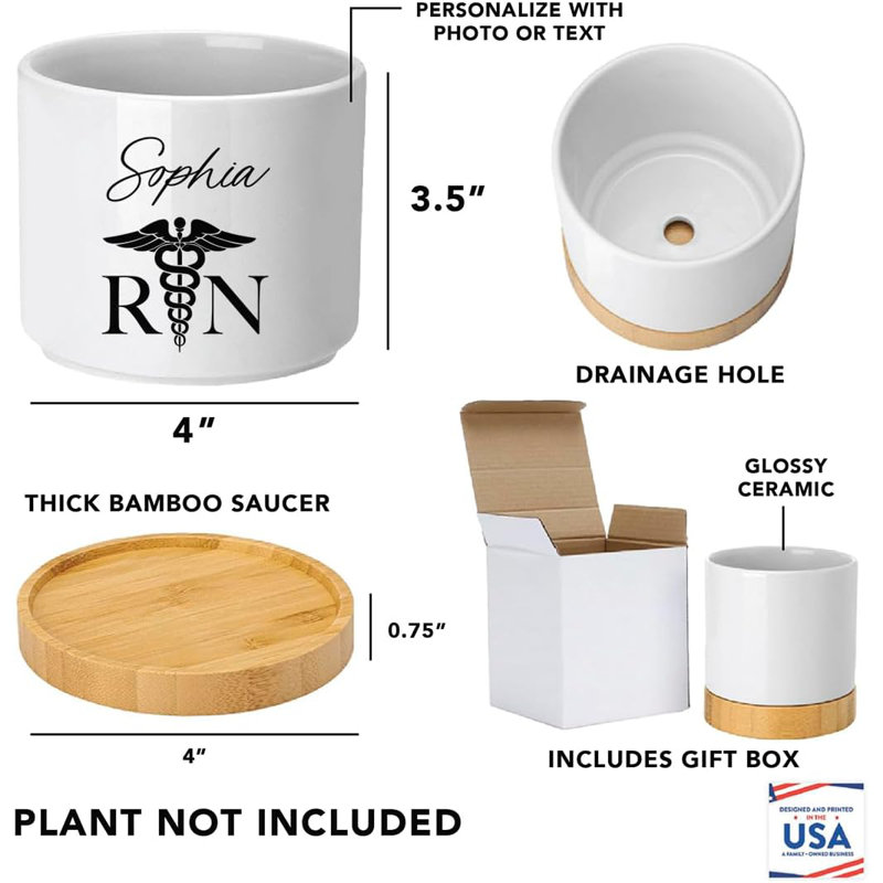 Pot de fleur personnalisé 4 "avec drainage, conception Caduceus, Oui