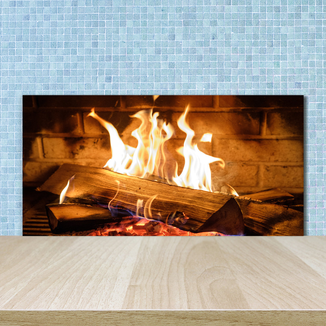 50 cm x 100 cm Glas Spritzschutzpaneel Wood in the Fireplace