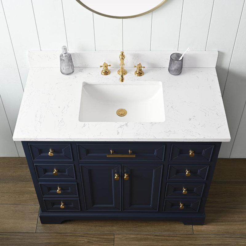Thompson 42" W Single Bathroom Vanity, Indigo Blue/Brushed Gold