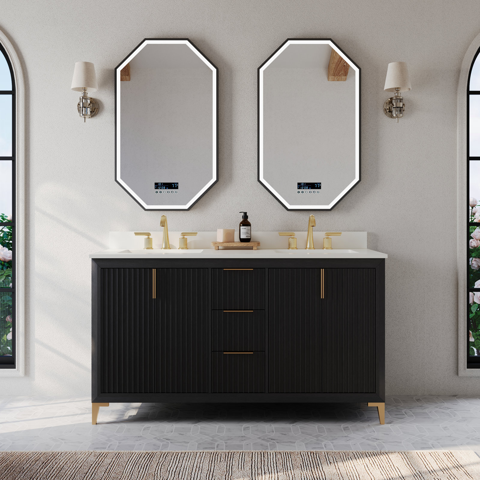 Turlington Oak Single Bathroom Vanity, Black Oak, 60"