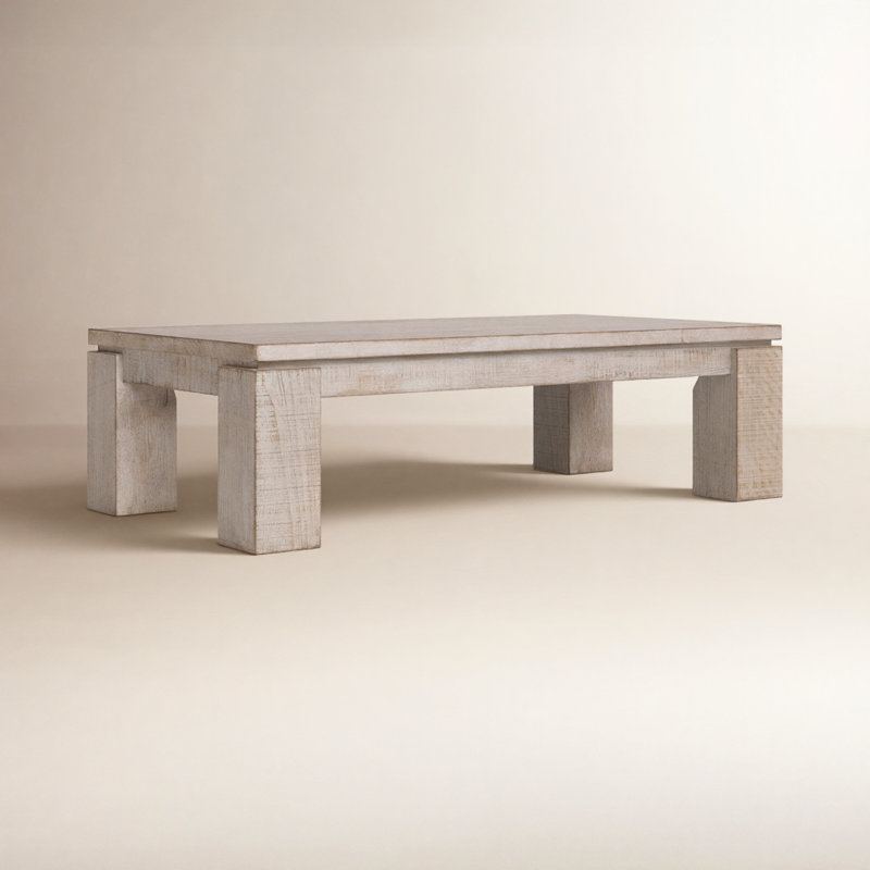 Vireo Solid Wood Top Nesting Coffee Table, White Wash/Brown