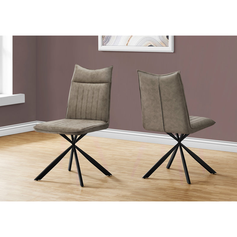 2 chaises d'appoint de salle à manger, revêtement taupe, pieds en métal noir, design contemporain pour la cuisine, rembourrage confortable, coussin de siège profond et dossier rembourré recouvert de tissu vieilli, rembourré doux