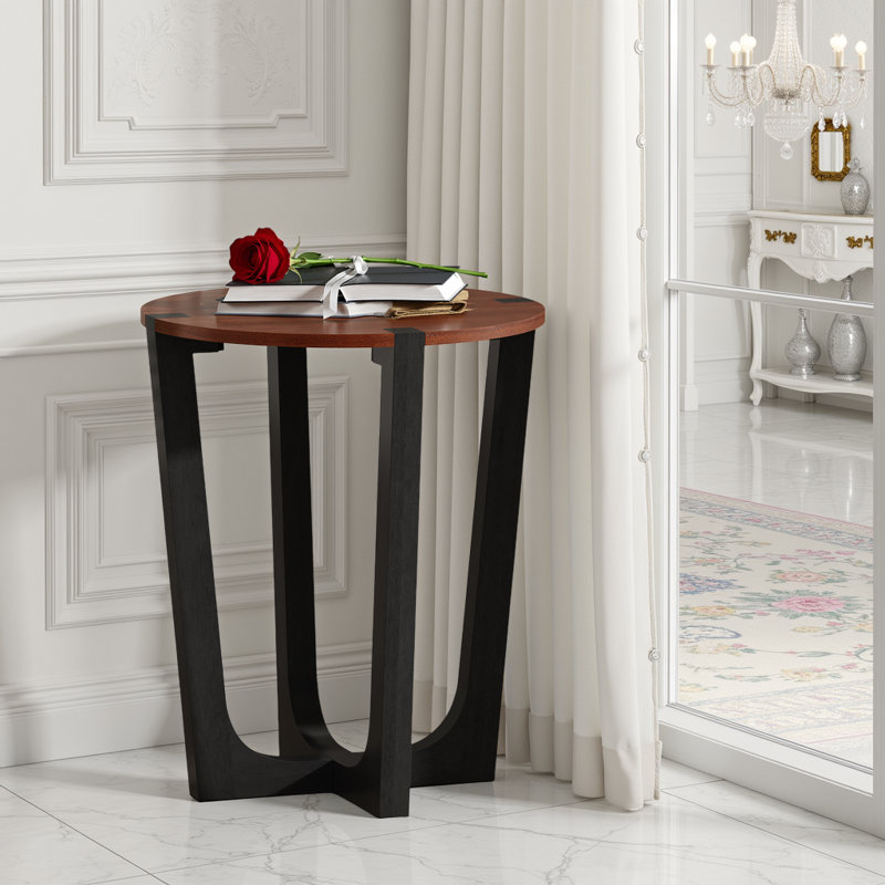 Table d'appoint ronde en bois d'acacia avec base en bois massif, table de bout décorative de 22 po pour le salon ou le patio