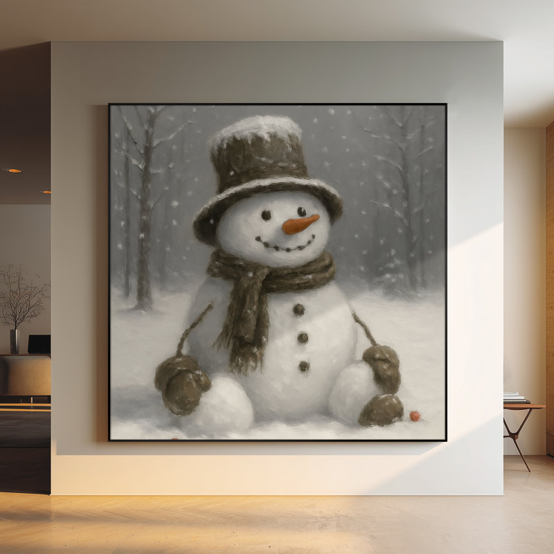 Très grand, reproduction d'art sur tissu - bonhomme de neige gris hivernal fantaisiste, décoration de chambre d'enfants - "Assemblage requis du cadre (cadre non fini)"