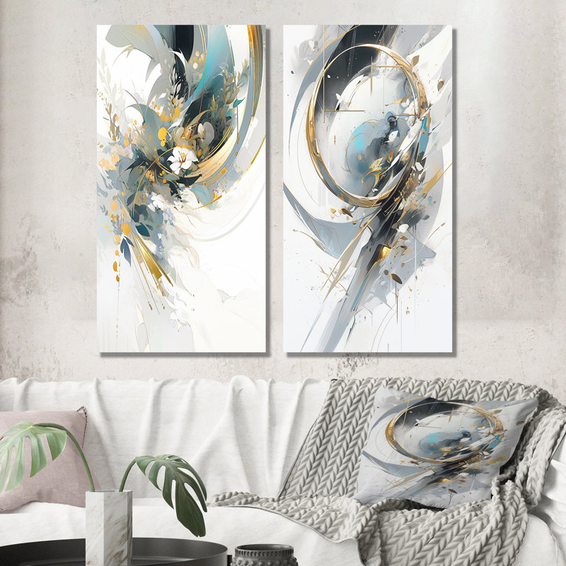 «Turquoise and Gold Mosaic Echoes», 2 pièces, Toile tendue, H 20 po x l 24 po