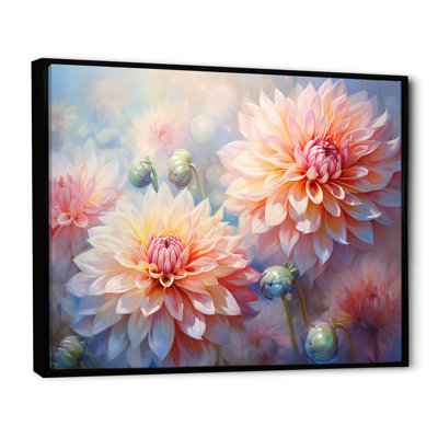 " Modern Coral And Blue Dahlia Dreams I " Print