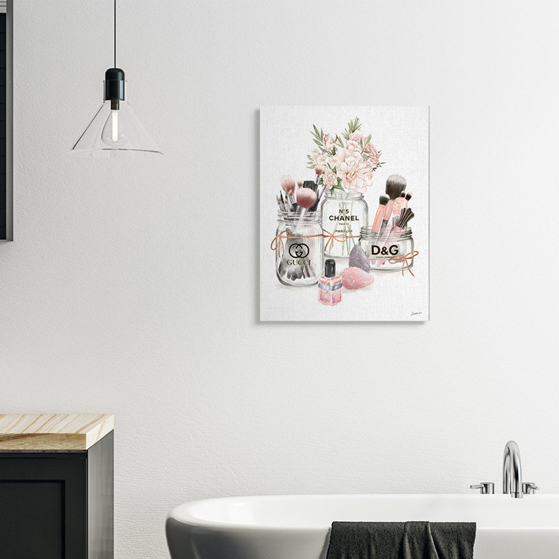 Pinceaux à maquillage Fashion dans des pots Glam par Ziwei Li - imprimé, H 30 po x l 24 po, Toile tendue