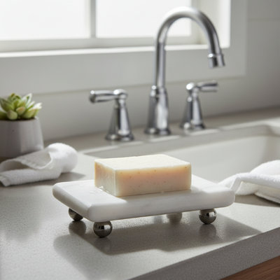 Marbre blanc Haight Maeve Rect. Porte-savon avec pieds en métal noir