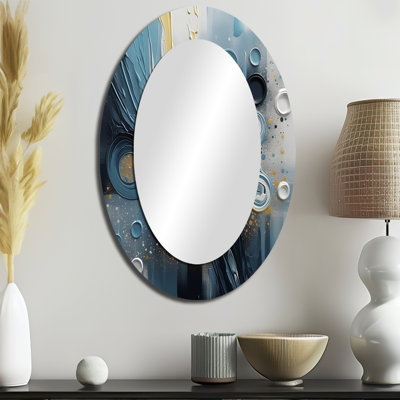Abstractions éthérées bleues et blanches - Miroir décoratif ovale abstrait sur métal