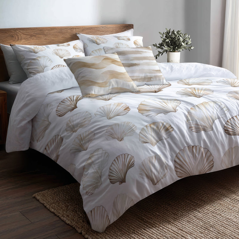 Ensemble de literie à imprimé animal 5 pièces - Housse de couette et coussin décoratif Coastal Seashell