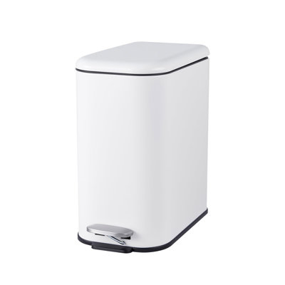 3.2 Gal Slim Trash Can, Soft-Close Step Bin, Odour-Seal Lid, Removable Bucket for Bath/Office