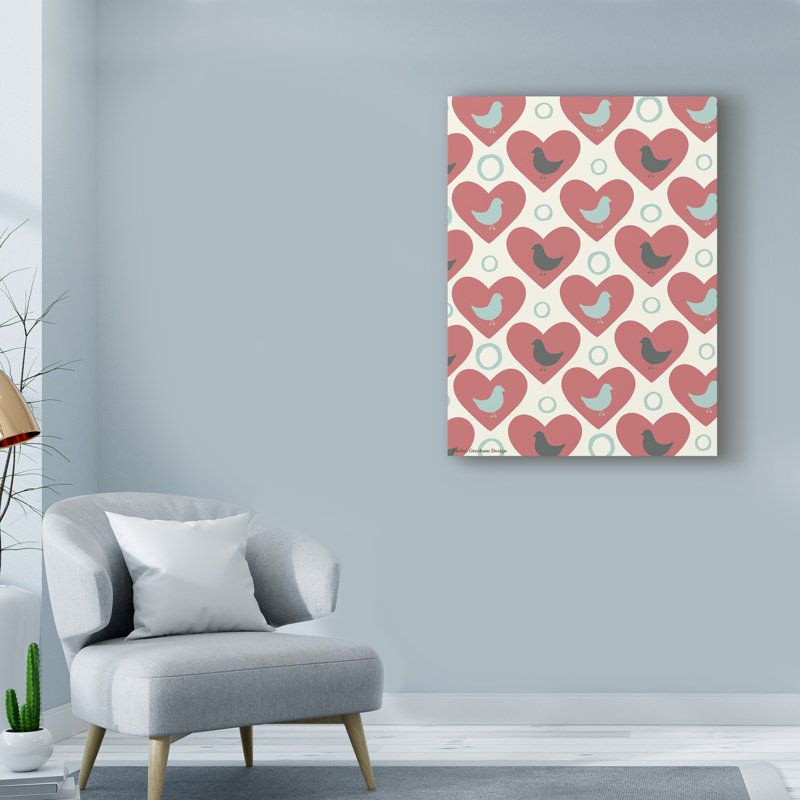 « love oiseaux hearts », art sur toile, H 47 po x l 35 po x P 2 po