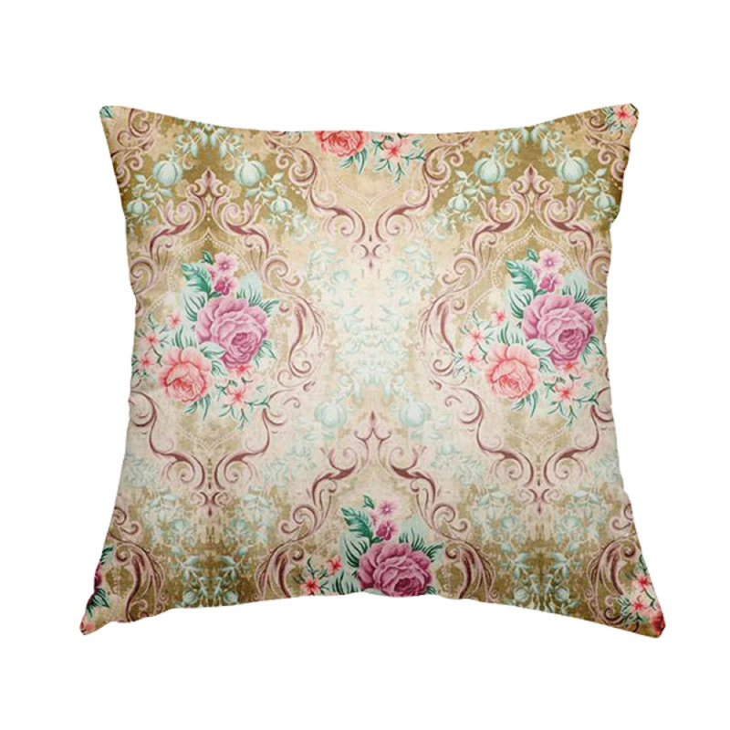 Fogg Floral Square Cushion, 28cm H x 28cm W x 5cm D, Gold