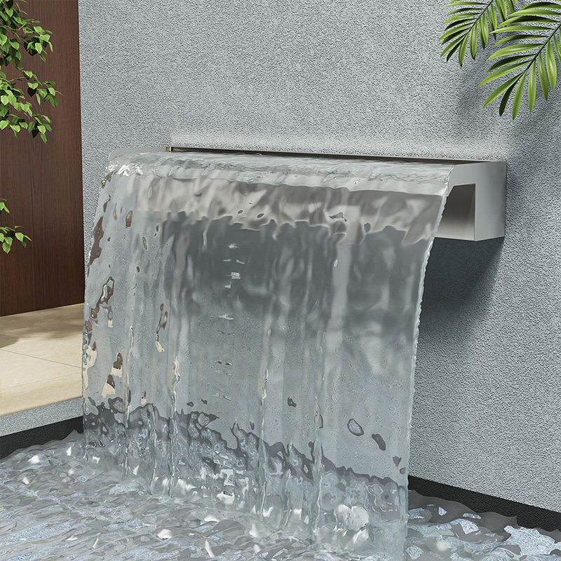 Stainless Steel Weather Resistant Wall Base Fountain, 10cm H x 60cm W x 13m D