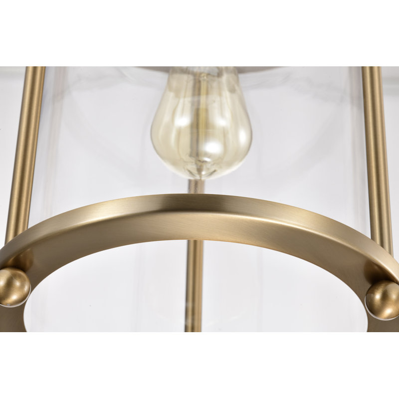 Neven 1-Light Dimmable Cylinder Pendant with Clear Glass Shade, Burnished Brass