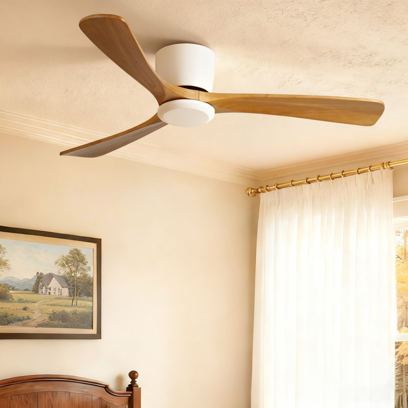 42 in. 3 - Blade Flush Mount Ceiling Fan with Remote, Reversible DC Motor, 6 Speeds, White, White