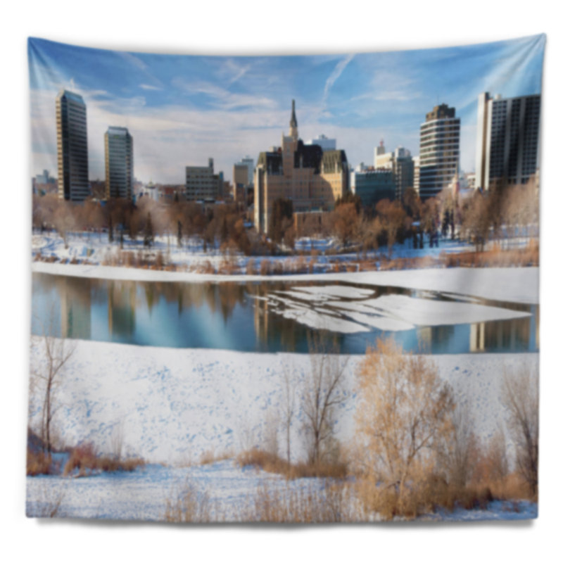 Paysage de la ville de saskatoon tapisserie panoramique d'hiver, H 50 po x l 60 po