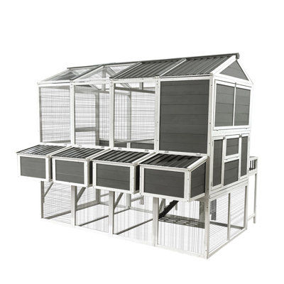Large Walk-In Chicken Coop with Run, Wooden Poultry House for 10 Chickens, Outdoor Garden Cage with 4 Nesting Boxes & Pull-Out Trays