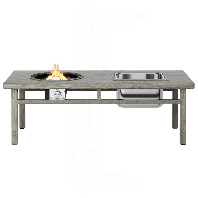 Table basse 3-en-1 avec seau à glace et foyer, Gris