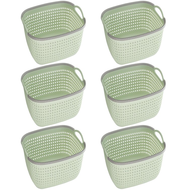 Weaving Plastic Storage Baskets Bins Organizer with Handles