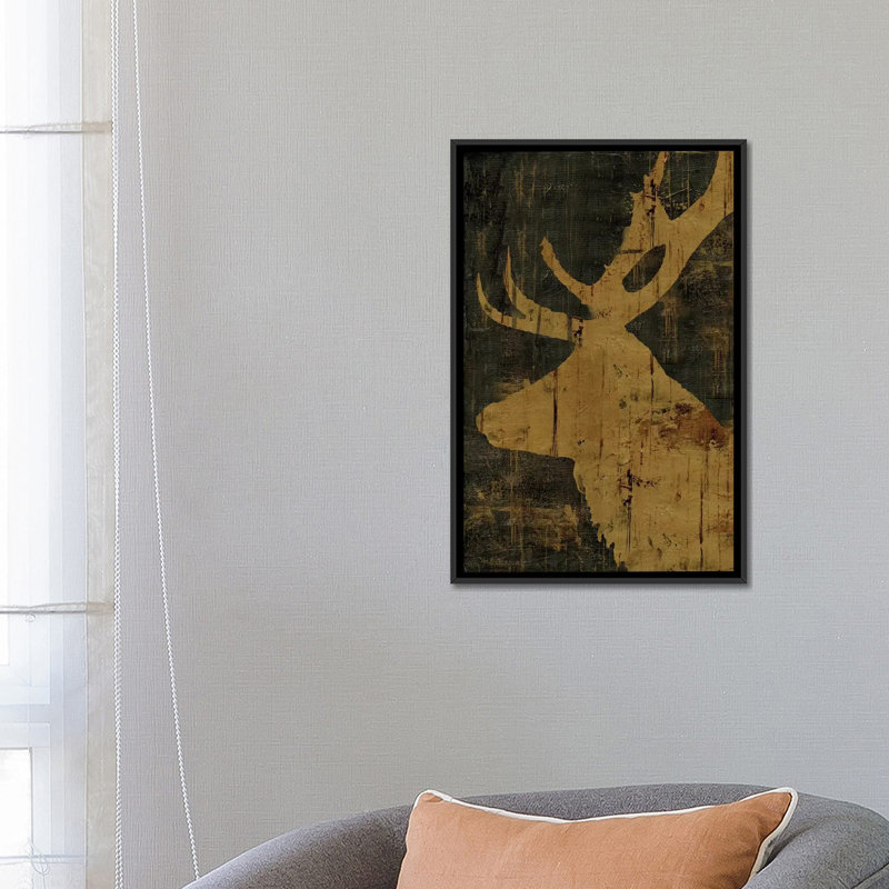«Rustic Lodge Animals Deer», impression sur toile, H 26 po x l 18 po x P 1,5 po, Toile avec cadre noir, Pas de tapis