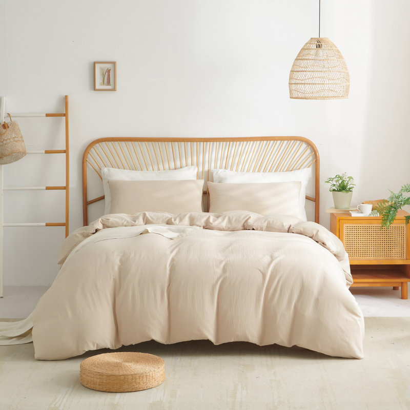 Ensemble de housse de couette Nayoroom, Housse de couette grand + 2 taies d'oreiller stand, Beige