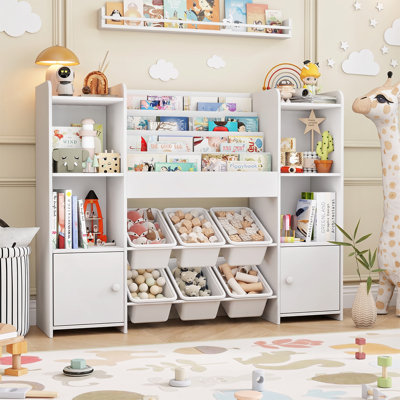 Rangement pour jouets pour enfants avec 6 bacs amovibles, bibliothèque, casiers ouverts et armoires de rangement