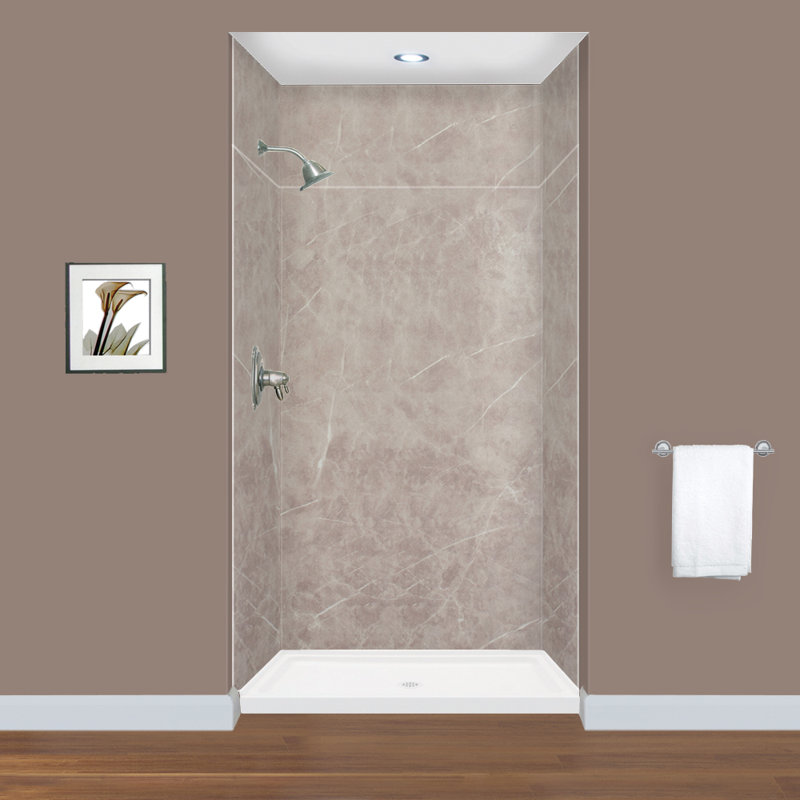 Expressions 6 Panel Shower Wall, Bleached Oak, 72" H x 48" W x 36" D