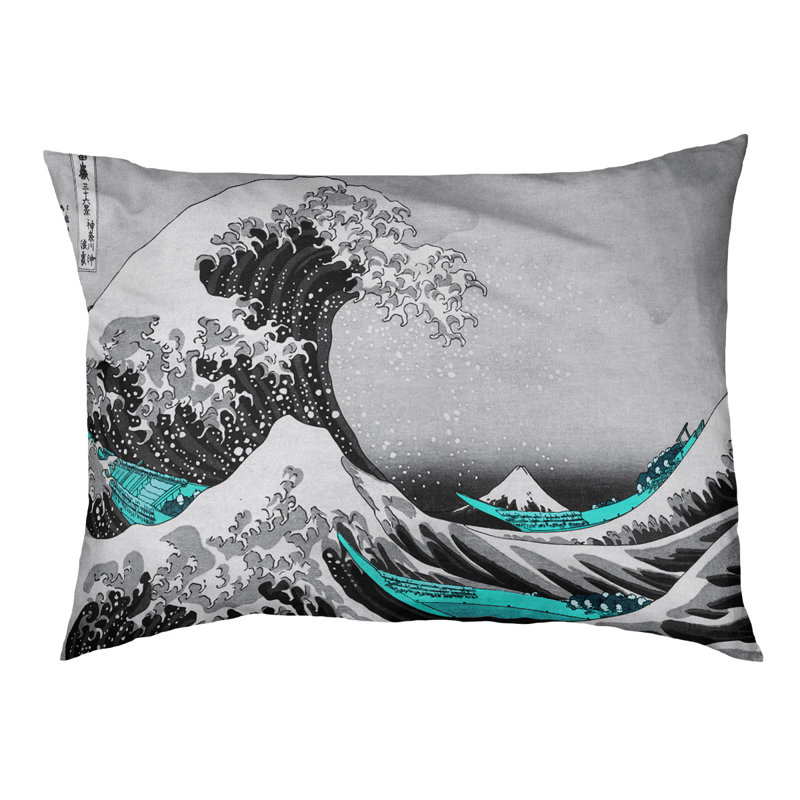 Coussin Burkart la grande vague, L 32,5 po x l 42,5 po, Sarcelle / Noir