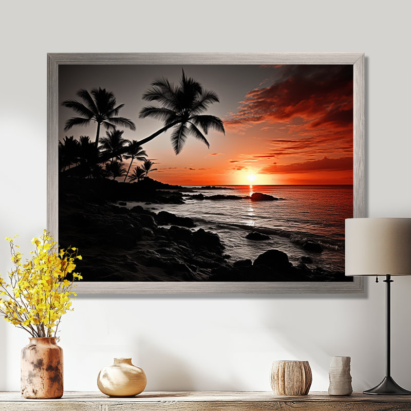 Hawaii Sunset Serenade I - Art mural d'Hawaï, H 30 po x l 40 po x P 1,5 po, Cadre flottant brun