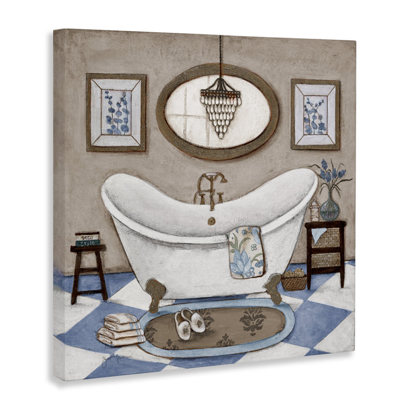Toile à carreaux avec baignoire relaxante, design par Janet Tava, H 17 po x l 17 po