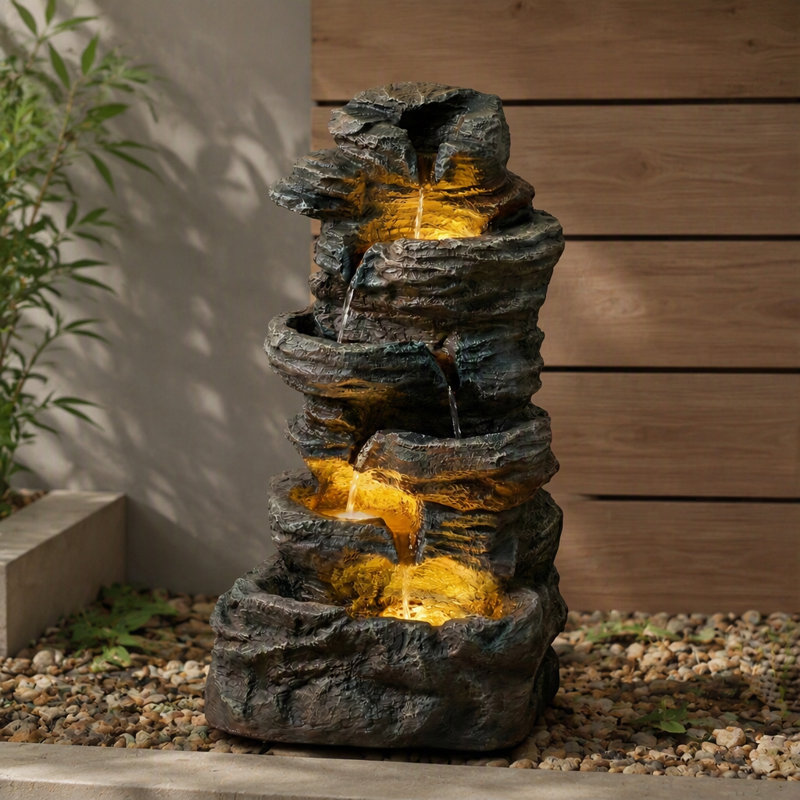 6-Tier Cascading Stone Water Fountain with 3 LED Lights