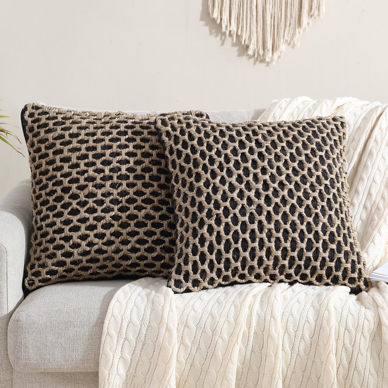 Jada Black and Jute 20" Square Boho Throw Pillow Set