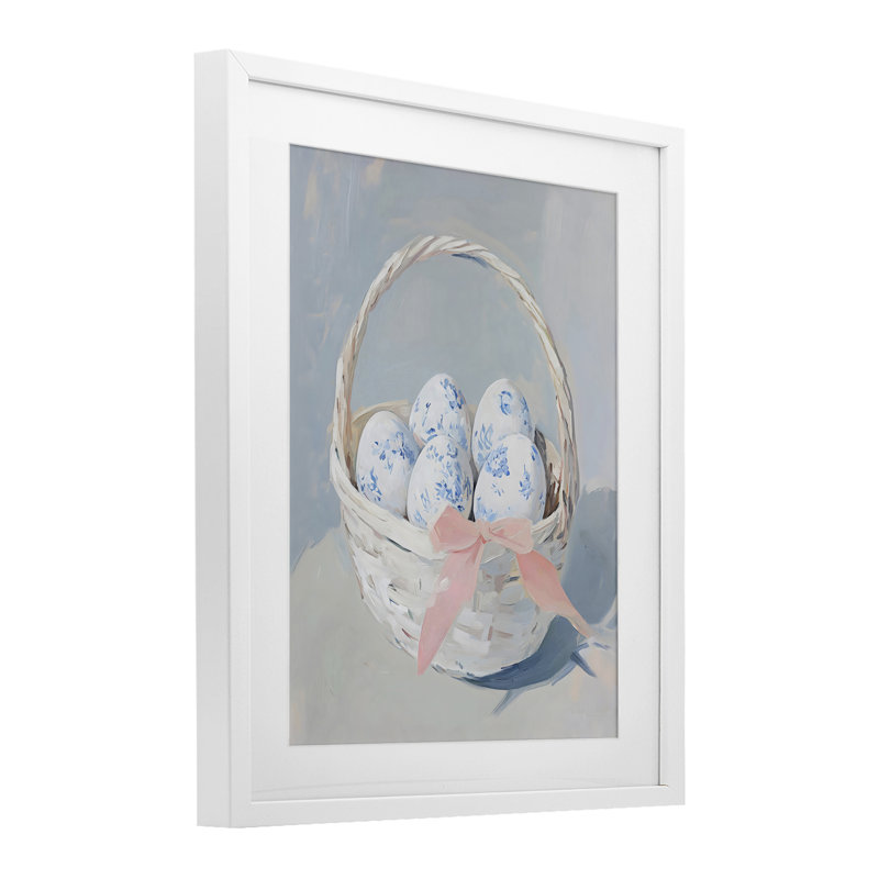 «Blue Floral Egg Basket», reproduction sous verre encadrée, design par Arlington Prints, H 16 po x l 13 po