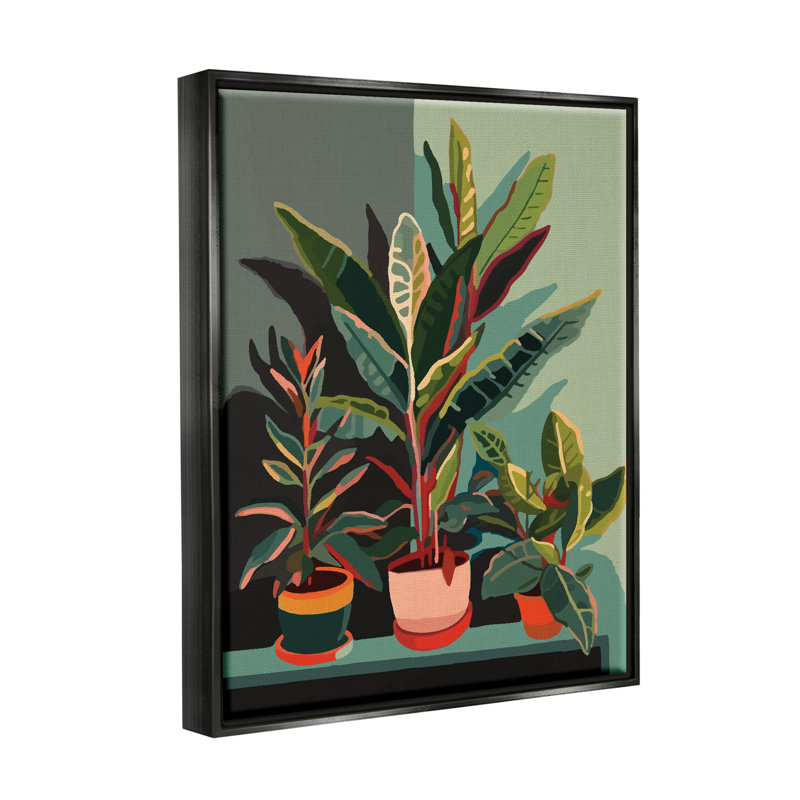 Plantes modernes en pot par Ziwei Li, H 31 po x l 25 po x P 1,7 po, Cadre flottant noir de jais