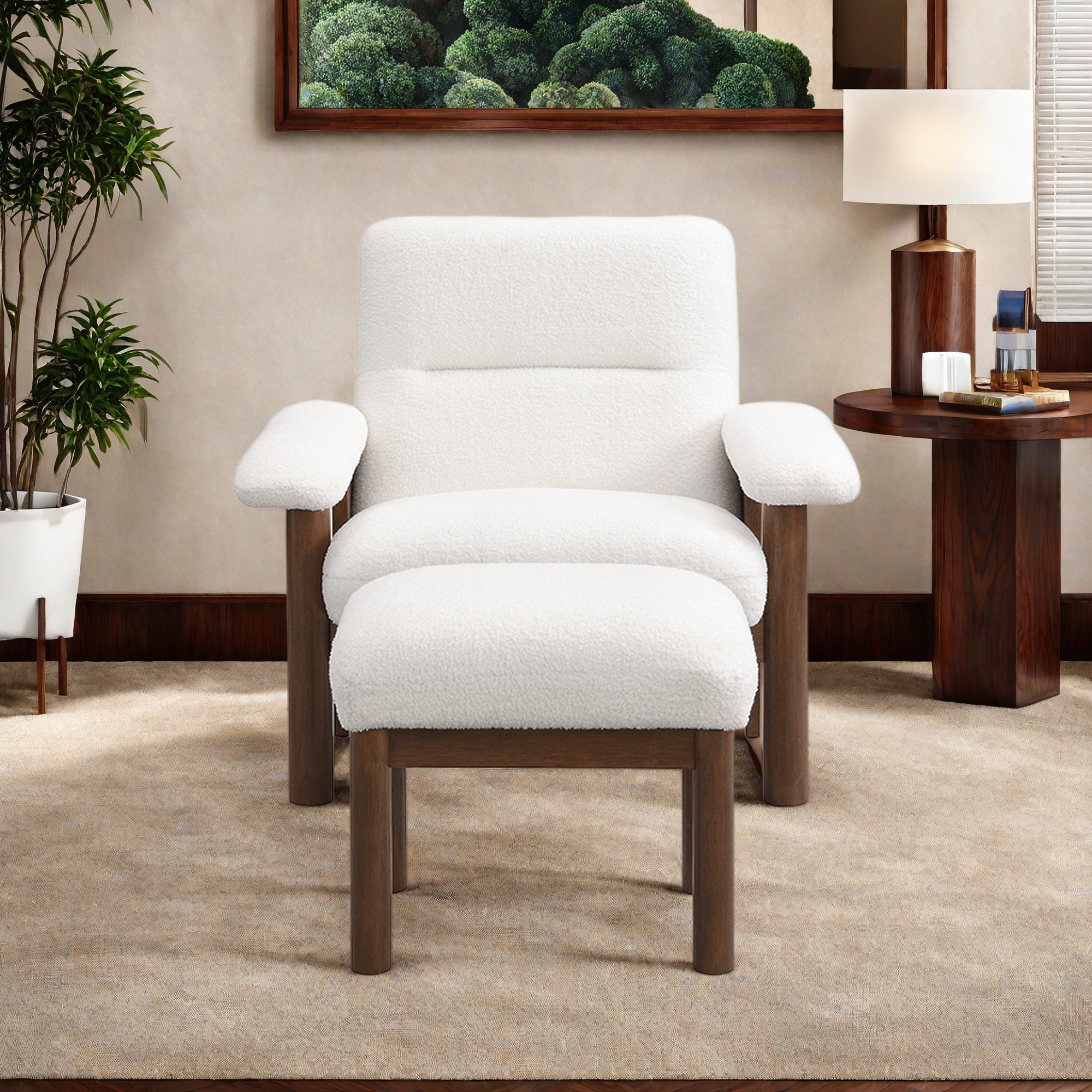Ebern Designs Modern Accent Chair With Ottoman, Mid Century Lounge ...
