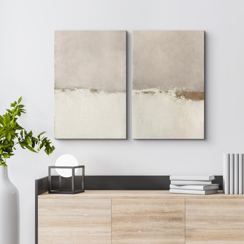 Minimal Landscape Beige Tan Abstract Grunge Modern Art Minimalist Neutral Decor Frame 2 Pieces Picture - Canvas Print